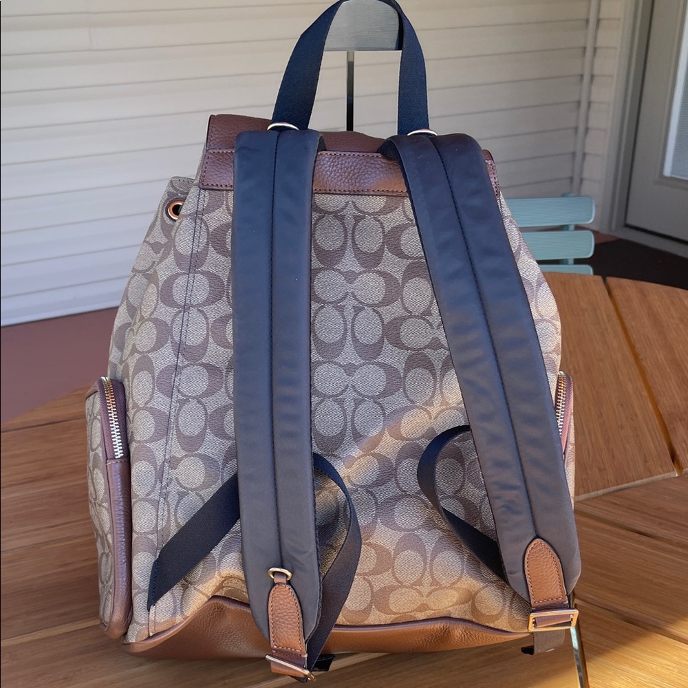 Coach Signature Tan and Brown Leather & Canvas & Leather Backpack - Picture 6 of 13